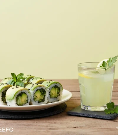 Avocado fresh roll with detox drink