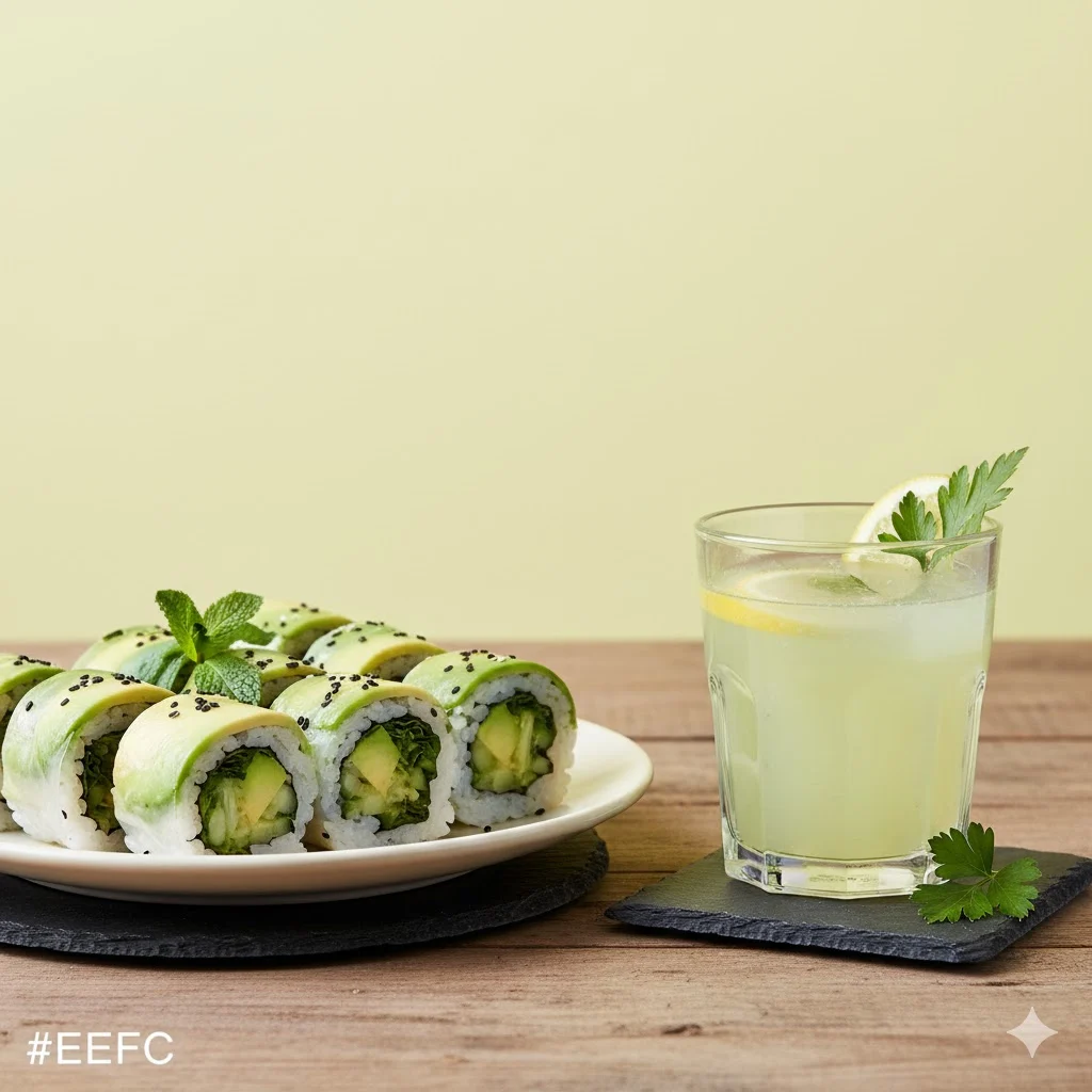 Avocado fresh roll with detox drink
